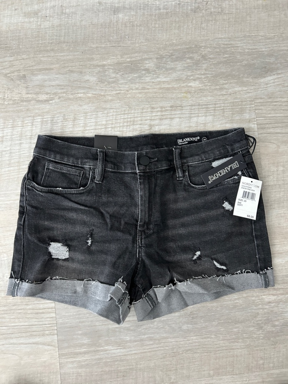Blank NYC Black Distressed Rolled-Hem Denim Shorts